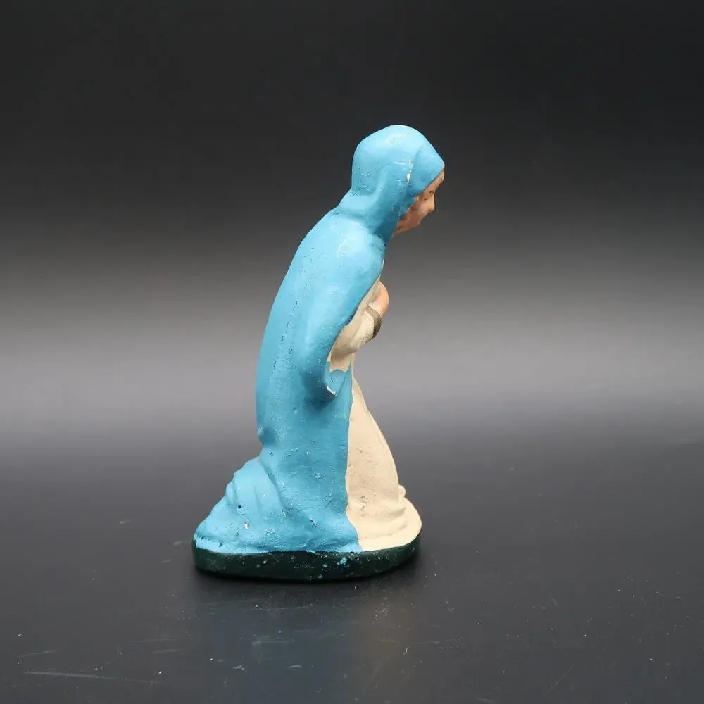 Virgin Mary Nativity Figure 4 1/2 in Hand Painted Plaster Vintage Christmas